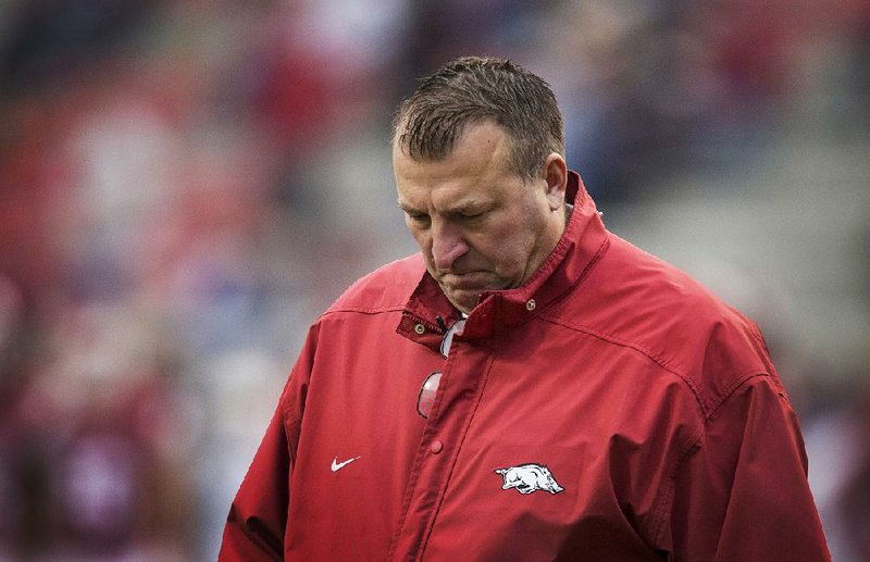 Bret Bielema’s time as Arkansas’ coach came to an end after a 4-8 season, including a 1-7 mark in SEC play and a 3-4 record in home games. The Razorbacks lost a school-record five games by more than 20 points. 
