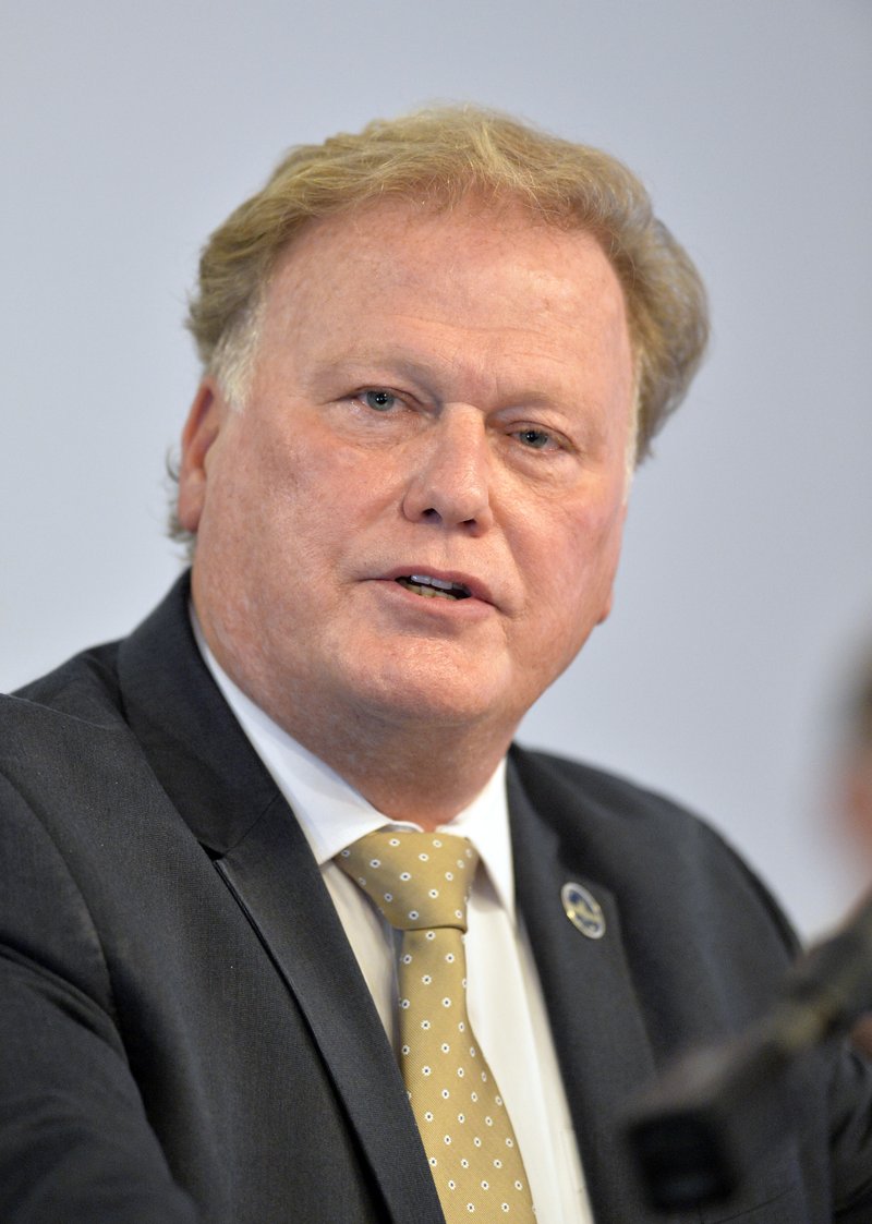 Kentucky State Rep., Republican Dan Johnson addresses the public from his church on Tuesday, Dec. 12, 2017, regarding allegations that he sexually abused a teenager after a New Year's party in 2013, in Louisville, Ky. Johnson says a woman's claim that he sexually assaulted her in 2013 has no merit and he will not resign. (AP Photo/Timothy D. Easley)

