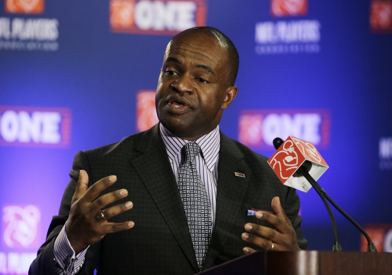 In this Jan. 29, 2015, file photo, NFL Players Association Executive Director DeMaurice Smith speaks during a news conference for NFL Super Bowl XLIX football game, in Phoenix. 