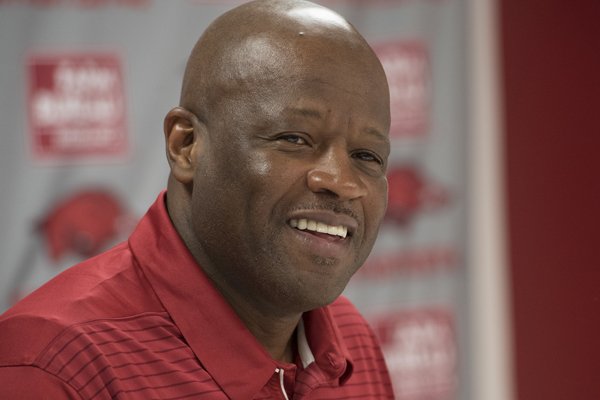 Arkansas coach Mike Anderson speaks during a news conference Tuesday, Oct. 2, 2017, in Fayetteville. 