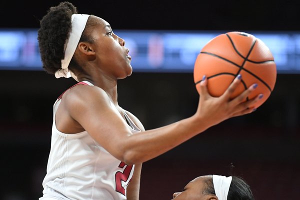 Arkansas' Devin Cosper goes up for a shot during a game against Texas-Arlington on Sunday, Dec. 17, 2017, in Fayetteville. 