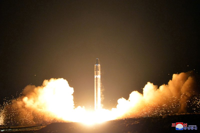 FILE - This Nov. 29, 2017, file image provided by the North Korean government shows what the North Korean government calls the Hwasong-15 intercontinental ballistic missile, at an undisclosed location in North Korea.  (Korean Central News Agency/Korea News Service via AP)