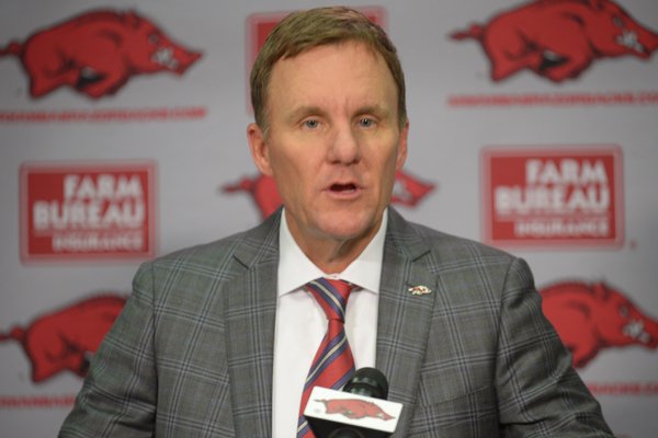 Arkansas coach Chad Morris speaks during a news conference Wednesday, Dec. 20, 2017, in Fayetteville. 