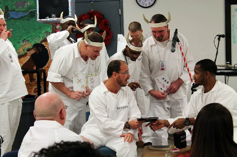 Pathway to Freedom program members put on a morality play for other inmates and their families at the Arkansas Department of Correction’s Hawkins  Unit in Wrightsville on Dec. 8.