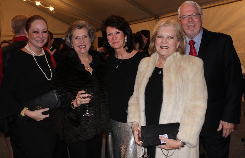 NWA Democrat-Gazette/CARIN SCHOPPMEYER Kelly Coughlin (from left), Lola Behrends, Cynthia Coughlin and Terrye and Patric Brosh enjoy the Gala at the Peel Mansion on Dec. 9.