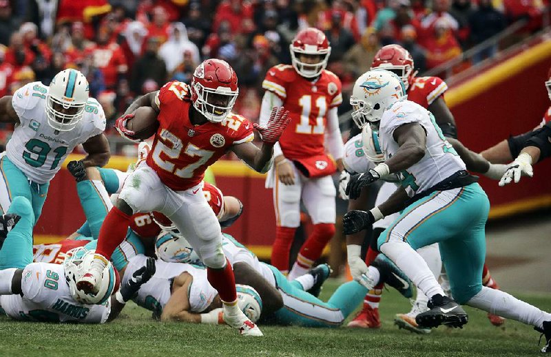 Kansas City Chiefs rookie running back Kareem Hunt (27) led the NFL this season with 1,327 rushing yards after teammate Spencer Ware was lost to injury in the preseason. 