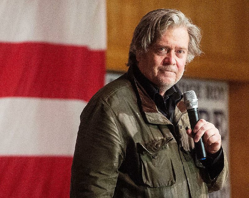 Steve Bannon campaigns for Republican Senate candidate Roy Moore in Fairhope, Ala., Dec. 5, 2017. President Donald Trump essentially excommunicated his onetime chief strategist on Jan. 3, 2018, saying that Bannon had “lost his mind” in response to reports that Bannon, in a book, described Donald Trump Jr.’s meeting with Russians as “treasonous” and “unpatriotic.” 