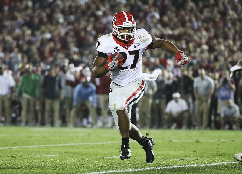 Nick Chubb has rushed for 1,320 yards and 15 touchdowns for Georgia this season entering Monday’s national championship game against Alabama. Teammate Sony Michel has 1,129 yards and 16 touchdowns. 
