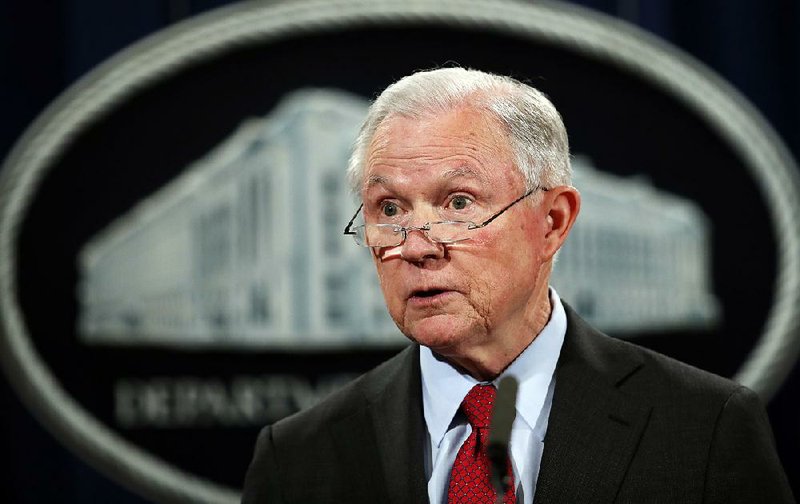 In this Dec. 15, 2017, file photo, United States Attorney General Jeff Sessions speaks during a news conference at the Justice Department in Washington. 