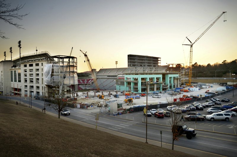 NWA Democrat-Gazette/ANDY SHUPE Construction continues Wednesday, Jan. 3, 2018, at Razorback Stadium on the University of Arkansas campus in Fayetteville.