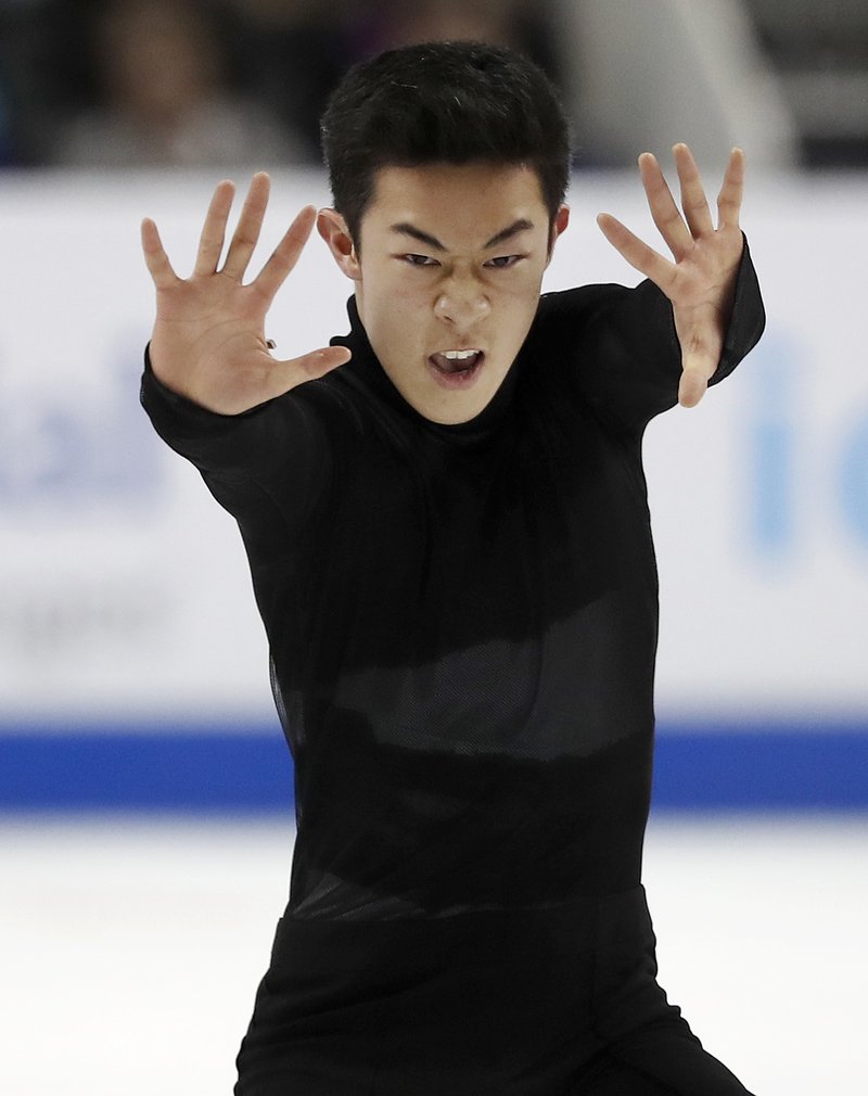 Nathan Chen performs during the men's free skate event at the U.S. Figure Skating Championships in San Jose, Calif., Saturday, Jan. 6, 2018. 