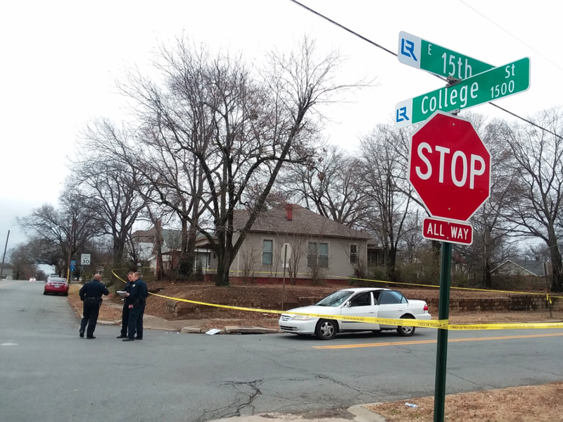 Police investigate a reported shooting near 15th and College streets on Monday afternoon.