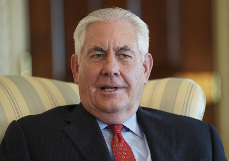 In this Jan. 5, 2018, photo, Secretary of State Rex Tillerson speaks during a interview with the Associated Press at the State Department in Washington. 