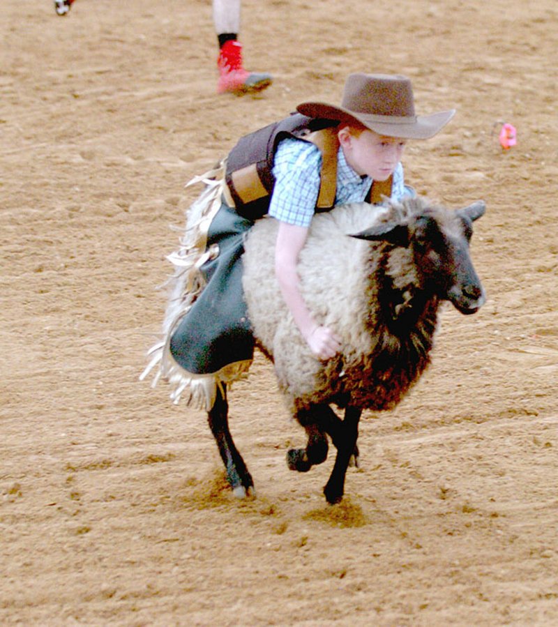 MARK HUMPHREY ENTERPRISE-LEADER Wyatt Lundberg won the Thursday, May 18, mutton bustin' go-around at the 2017 Lincoln Rodeo with a ride scoring 75 points. Lundberg also won the week before at the Stilwell, Okla., rodeo.