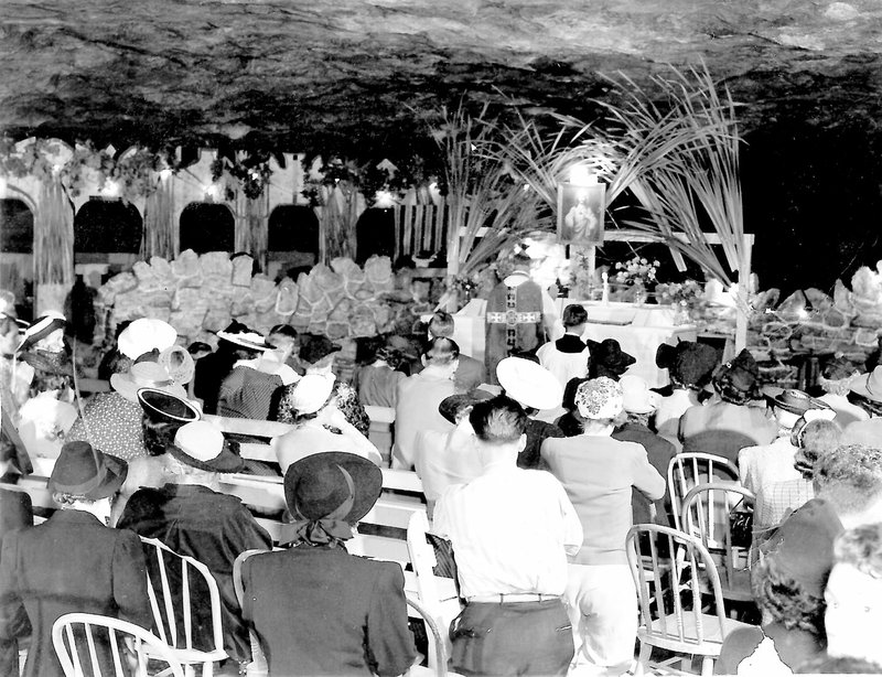 Photo submitted While the Wonderland Cave, originally opened in 1930 and finally closed in the early 1990s, was known for its nightclub activities featuring jazz bands and big-band music, it was also used on occasion for other purposes, such as what appears in this photograph to be a religious service. If anyone has any information about this photo, please call the Bella Vista Historical Museum at 479-855-2335, or email to bellavistamuseum@gmail.com.