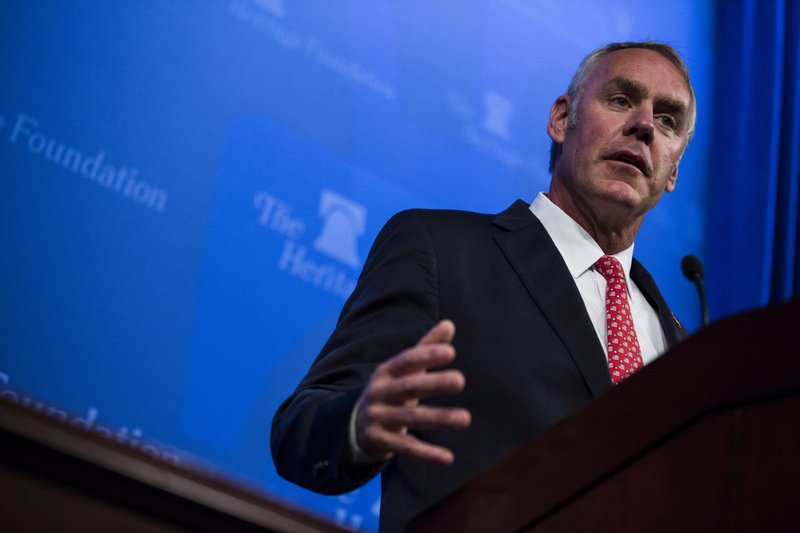 Interior Secretary Ryan Zinke speaks during an event at the Heritage Foundation in Washington on Sept. 29, 2017. 