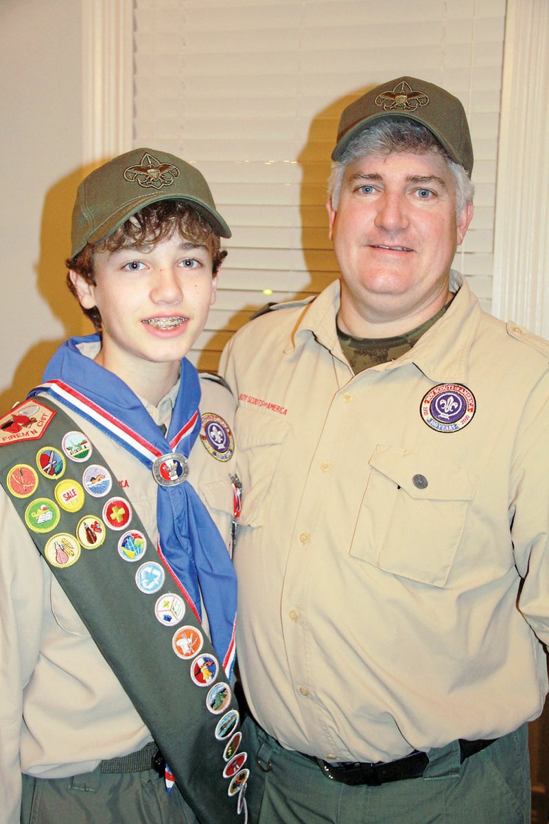 Trey Moody, left, is pictured with his father, Lackey Moody. Trey received his Eagle Scout rank in December, two days before his 14th birthday, which was Dec. 19. Moody’s project was building a flag-retirement pit in Riverside Park in Batesville.