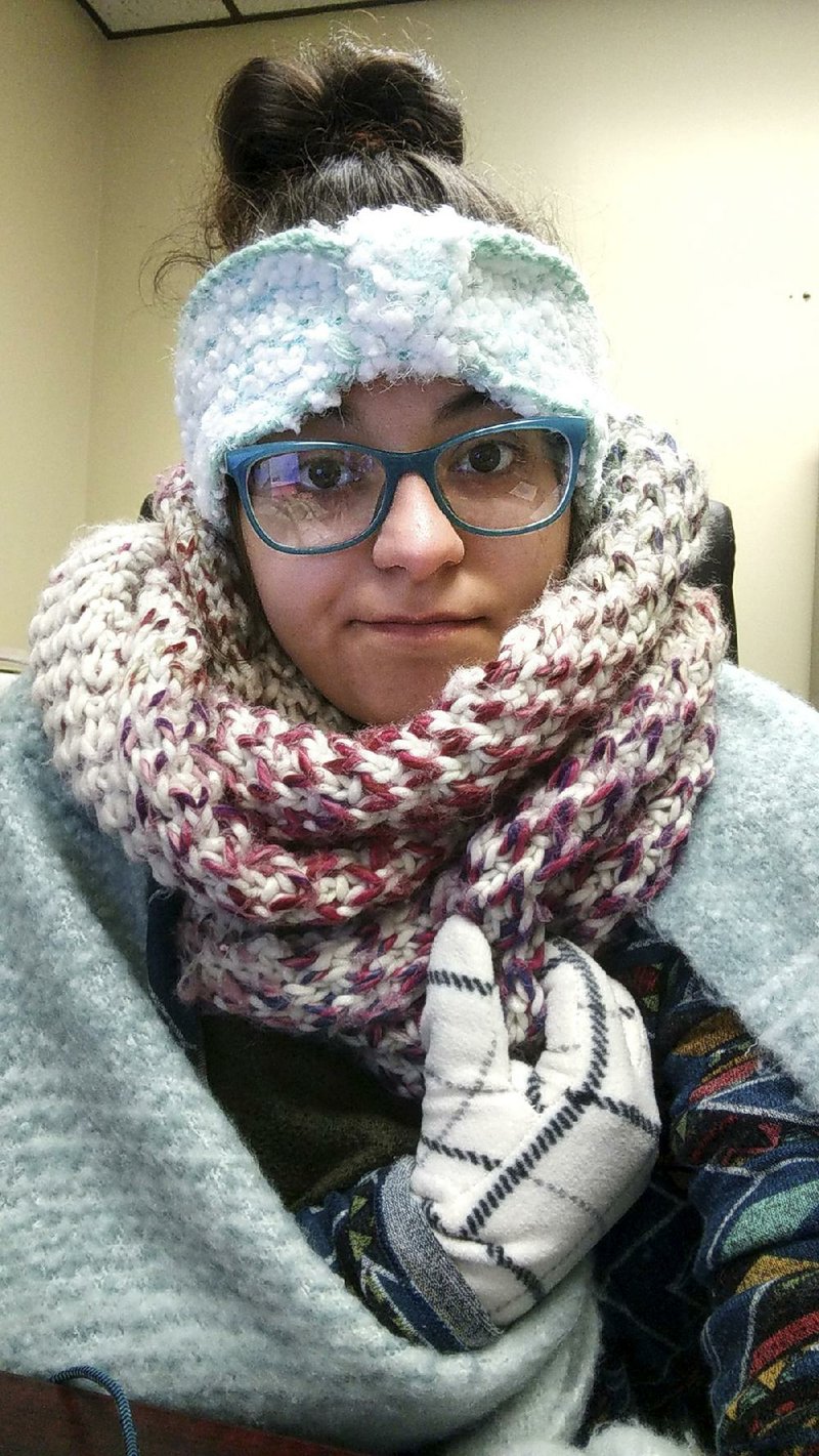 Rebecca Miller, an academic adviser at Tennessee State University in Nashville, provides a selfie taken earlier this month in which she is bundled up for a day at the office. 