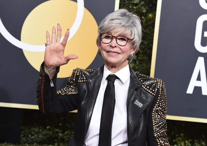 Rita Moreno arrives at the 75th annual Golden Globe Awards at the Beverly Hilton Hotel on Sunday, Jan. 7, 2018, in Beverly Hills, Calif. (Photo by Jordan Strauss/Invision/AP)