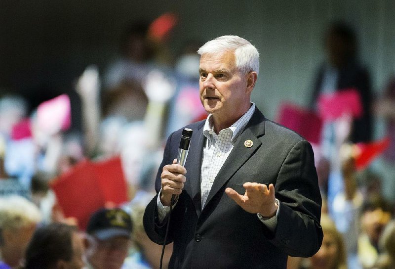 FILE — U.S. Rep. Steve Womack of Rogers speaks Thursday, April 13, 2017, during a town hall meeting at Northwest Arkansas Community College in Bentonville.