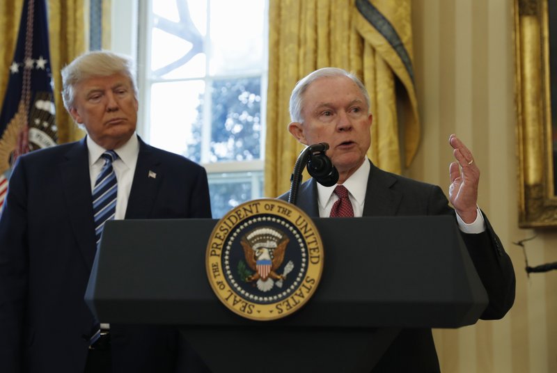 The Associated Press TRUMP AND RUSSIA: In this Feb. 9, 2017, photo, President Donald Trump listens as Attorney General Jeff Sessions speaks in the Oval Office of the White House in Washington, after Vice President Mike Pence administered the oath of office to Sessions. Late last year, lawyers for Trump expressed optimism that special counsel Robert Mueller was nearing the end of his probe of Russia's interference in the 2016 election. But if there was hope in the White House that Trump might be moving past an investigation that has dogged his presidency from the start, 2018 is beginning without signs of abatement.