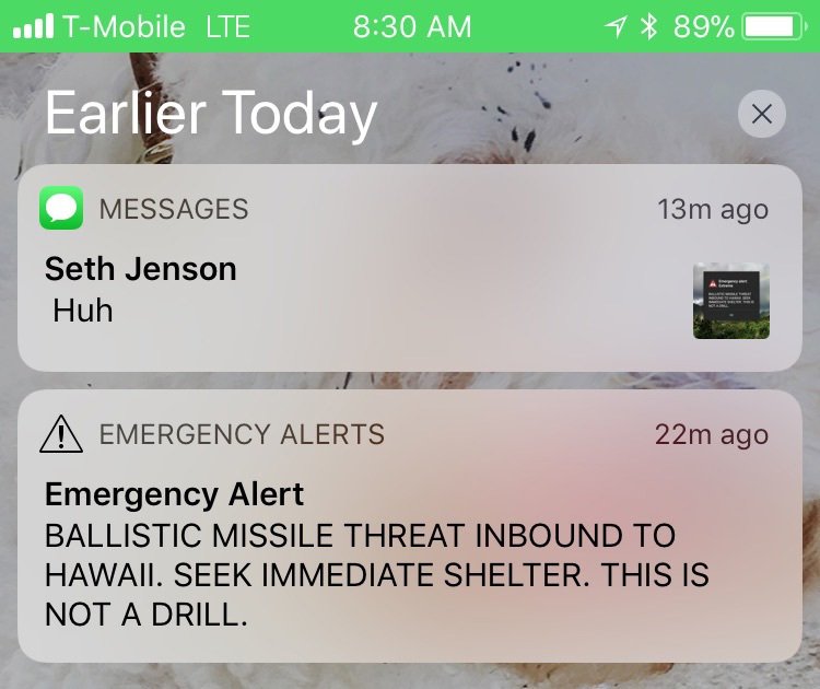 This smartphone screen capture shows a false incoming ballistic missile emergency alert sent from the Hawaii Emergency Management Agency system on Saturday, Jan. 13, 2018. (AP Photo/Marco Garcia)