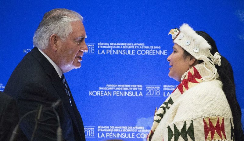 Secretary of State Rex Tillerson meets Tuesday with Deanna Lewis of the Squamish First Nations in Vancouver, British Columbia. 