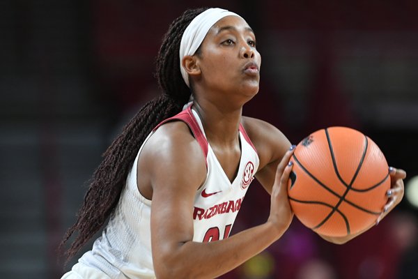 Arkansas forward Taylah Thomas shoots during a game against Ole Miss on Sunday, Dec. 31, 2017, in Fayetteville. 