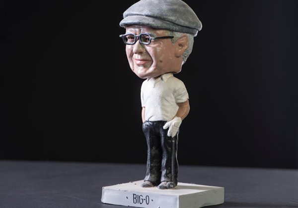 A bobblehead of the late Orville Henry is shown on Wednesday, Jan. 17, 2018, at the Northwest Arkansas Democrat-Gazette office in Springdale. 