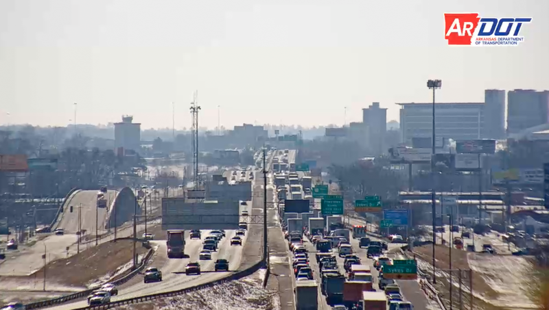 Traffic on westbound I-30 is backed up north of the Arkansas River bridge after a wreck late Wednesday morning.