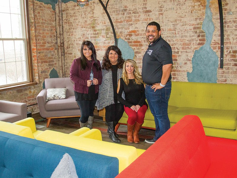 Decorator Crystal Slayden, from left, lead fundraiser Charlotte King, gala coordinator Jenifer Wallis and 109 Main owner Cliff Brown gather at the restaurant 109 Main. The group is passionate about seeing the revitalization of Batesville’s downtown area and is therefore part of the nonprofit organization Main Street Batesville, which will host its Winter Gala on Feb. 2.