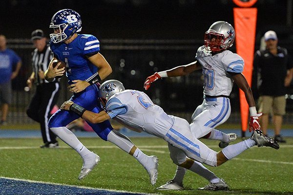 Bryant's Cameron Vail scores a touchdown during a game against Fort Smith Southside on Friday, Oct. 13, 2017, in Bryant. 