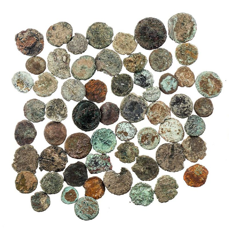 58 copper and bronze ancient Roman Imperial coins, including a coin from Constantine the Great, dating to approximately 200-400 A.D.