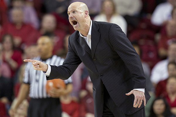Mississippi head coach Andy Kennedy yells to his offense during the second half of an NCAA college basketball game against Arkansas on Saturday, Jan. 17, 2015, in Fayetteville, Ark. Mississippi defeated Arkansas 96-82. (AP Photo/Gareth Patterson)

