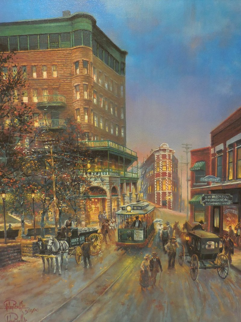 Bell’s daughter Lisa Murphy says her father loved streetcars and often captured them in his paintings, like this one of Spring Street in Eureka Springs. He also had an extensive model railroad collection.