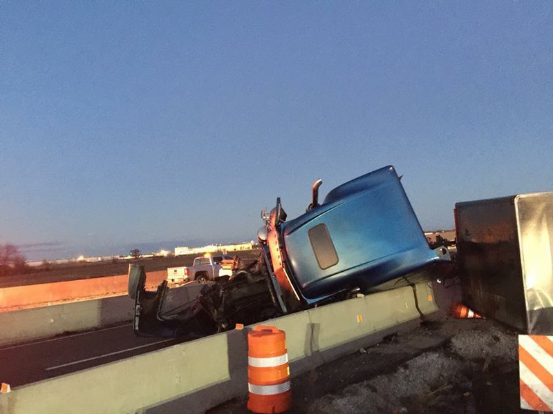 A tractor-trailer hauling paper goods overturned on I-40 in Crittenden County on Monday, closing a section of the highway for about five hours.