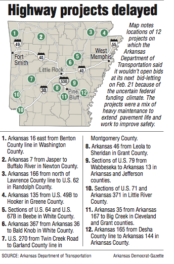 A map showing delayed highway projects.