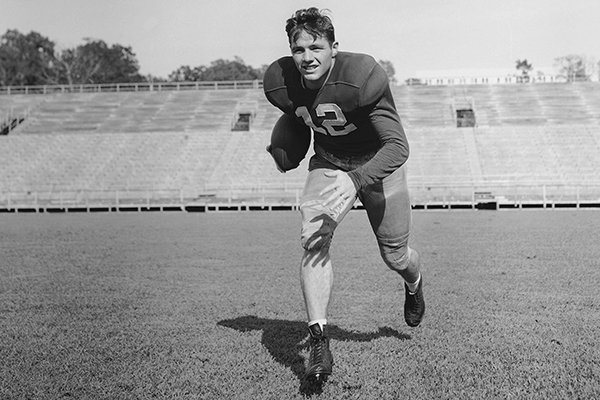 Clyde Scott is shown during a photo shoot in Fayetteville on Sept. 21, 1948. (AP Photo)

