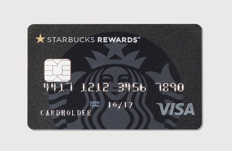 This image provided by Starbucks shows the new Starbucks Rewards credit card, launched in cooperation with JPMorgan Chase and Visa. The Starbucks Rewards credit card has a $49 annual fee and lets cardholders earn free Starbucks drinks and food for purchases made in and out of the coffee chain. 