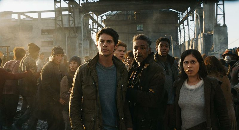 Dylan O’Brien (from left), Thomas Brodie-Sangster, Giancarlo Esposito, Dexter Darden and Rosa Salazar star in Maze Runner: The Death Cure. It came in first at last weekend’s box office and made about $24.2 million.
