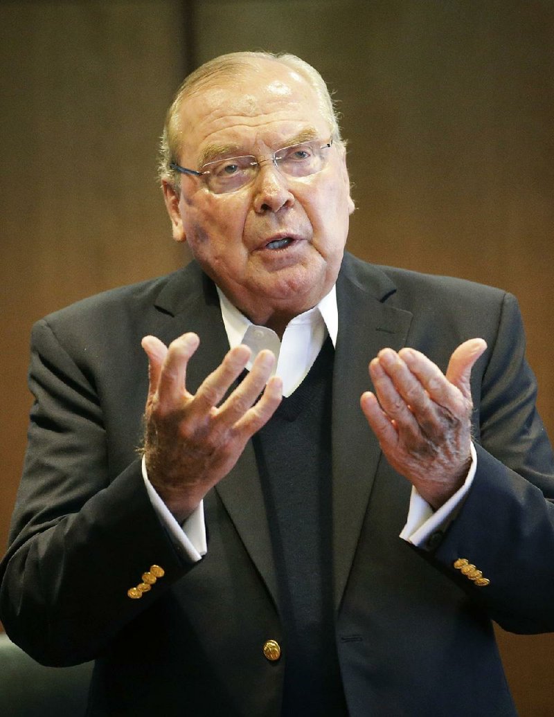 In this Oct. 3, 2014, file photo, Jon Huntsman, Sr. speaks to reporters during a press conference, in Salt Lake City. 