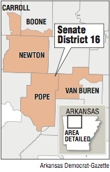 A map showing Senate District 16
