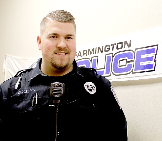 LYNN KUTTER ENTERPRISE-LEADER Justin Collins is a new officer with Farmington Police Department. He also is a part-time youth pastor.