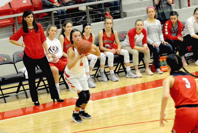 MARK HUMPHREY ENTERPRISE-LEADER It's a little too late to do the right thing now. Providence Academy girls basketball coach Lisa Bivens sighs in resignation witnessing a breakdown in her defense as Farmington sharpshooter Madisyn Pense gets a wide-open look from 3-point land with the nearest defender 10-feet away. Pense made a trio of 3-pointers during the Lady Cardinals' 70-65 victory over the Lady Patriots on Jan. 30.