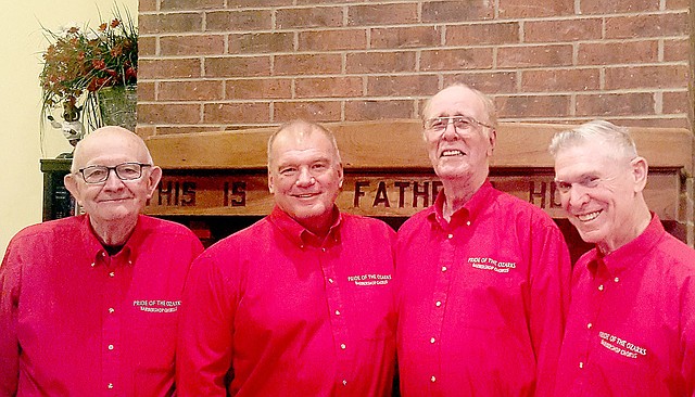Photo submitted Four members of the Greater Ozarks Barbershop Harmony Chapter perform as a quartet on Valentine's day, serenading lovers all over Northwest Arkansas. They are Jim Nugent, Ed Barlow, Dick Francis and Bryce Hopkins.