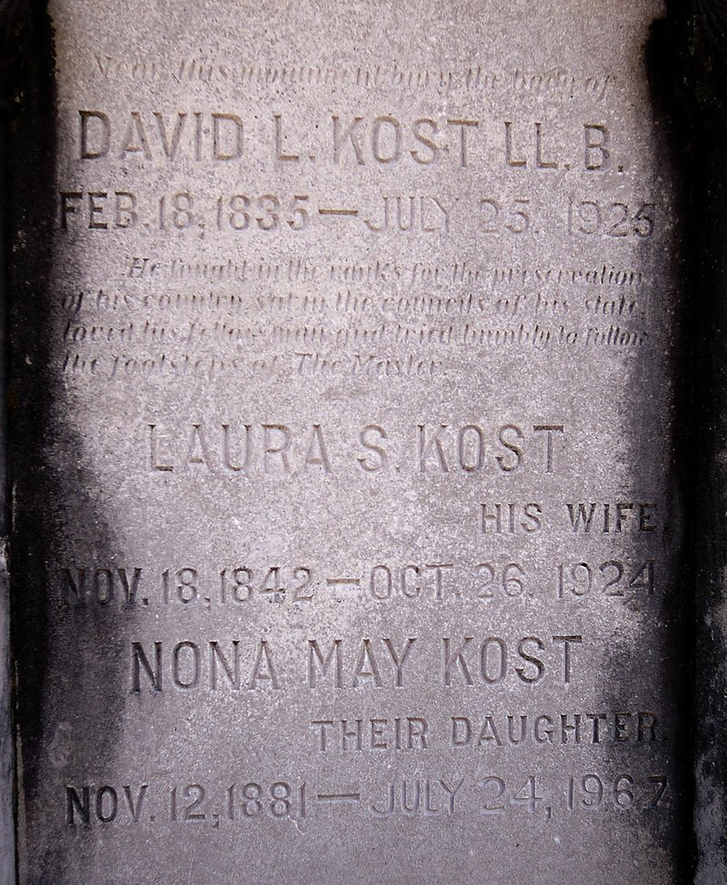 WESTSIDE EAGLE OBSERVER/Randy Moll The GAR monument in the Gentry Cemetery bears the above inscription and indicates it was erected in honor of David L. Cost, a Union soldier during the Civil War, and his family.