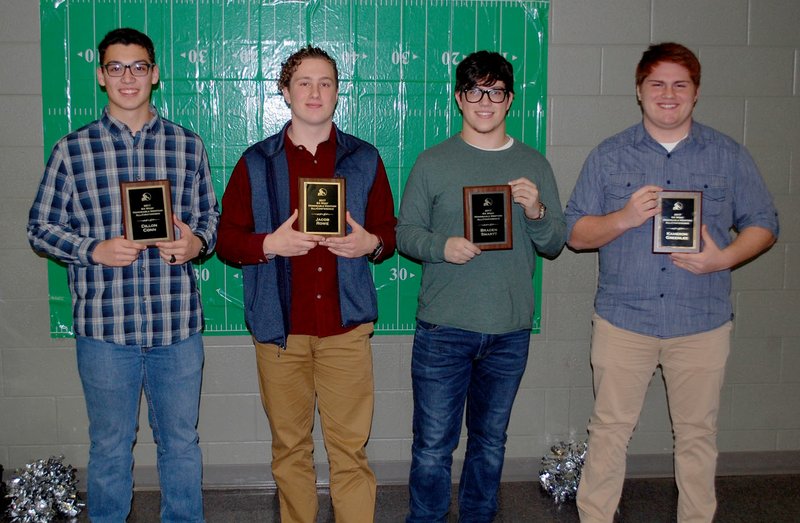 Graham Thomas/Herald-Leader Four Siloam Springs football players earned 6A-West All-Conference honors for the 2017 season. Pictured are junior center Dillon Conn, senior linebacker Jacob Rowe, senior linebacker Braden Smartt and senior defensive lineman Kameron Greenlee.