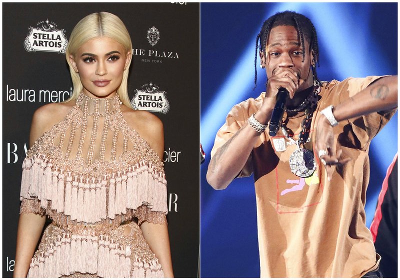 In this combination photo, TV personality Kylie Jenner, left, attends Harper's Bazaar Icons celebration on Sept. 9, 2016, in New York and rapper Travis Scott performs at the 2017 iHeartRadio Music Festival on Sept. 23, 2017, in Las Vegas. In an Instagram post Sunday, Feb. 4, Jenner announced the birth of her baby girl born Thursday. It's the first child for the 20-year-old reality star and the 25-year-old rapper.  Jenner and Travis Scott said Tuesday their baby girl is named Stormi. 