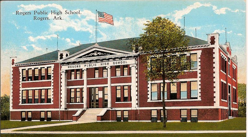 Photo courtesy Rogers Historical Museum The first Rogers Public High School was designed by noted Rogers architect, A.O. Clarke, and built in 1911. Today this site is occupied by the Rogers Public Schools Administration Building.