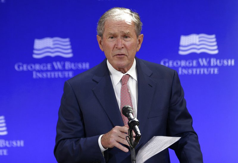 In this Thursday, Oct. 19, 2017 file photo, former U.S. President George W. Bush speaks at a forum sponsored by the George W. Bush Institute in New York. 